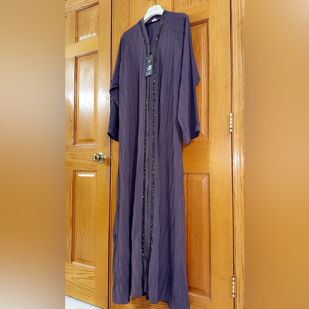 Women’s Abaya Plus Size 6 (3x/4x) Purple Long Sleeve Maxi Beaded Dress New